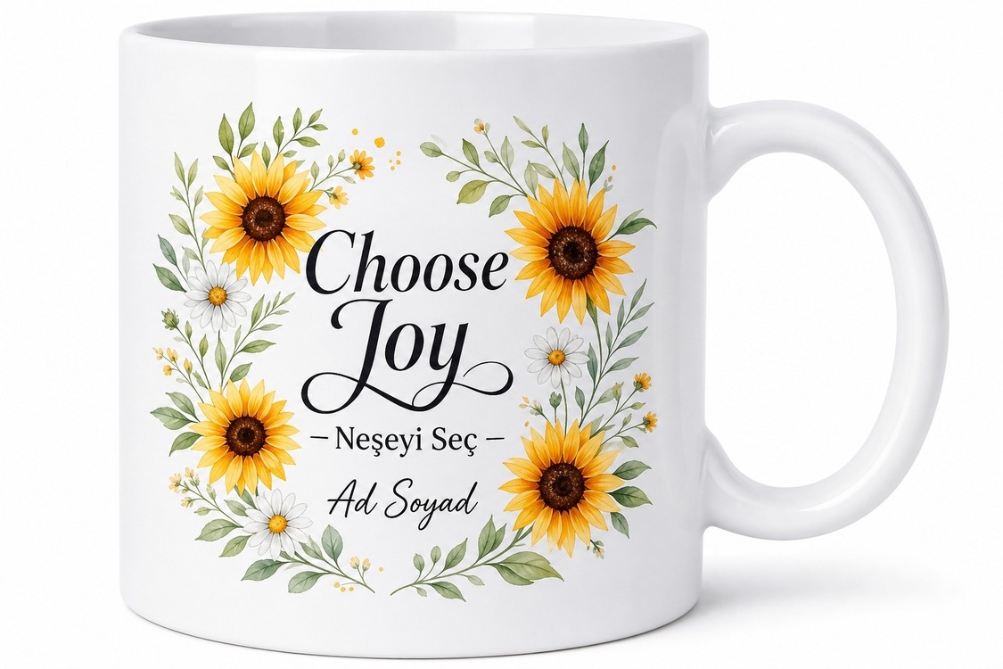 Choose Joy Temalı Neşeyi Seç Özel Tasarım Porselen Kupa Bardak Hediye