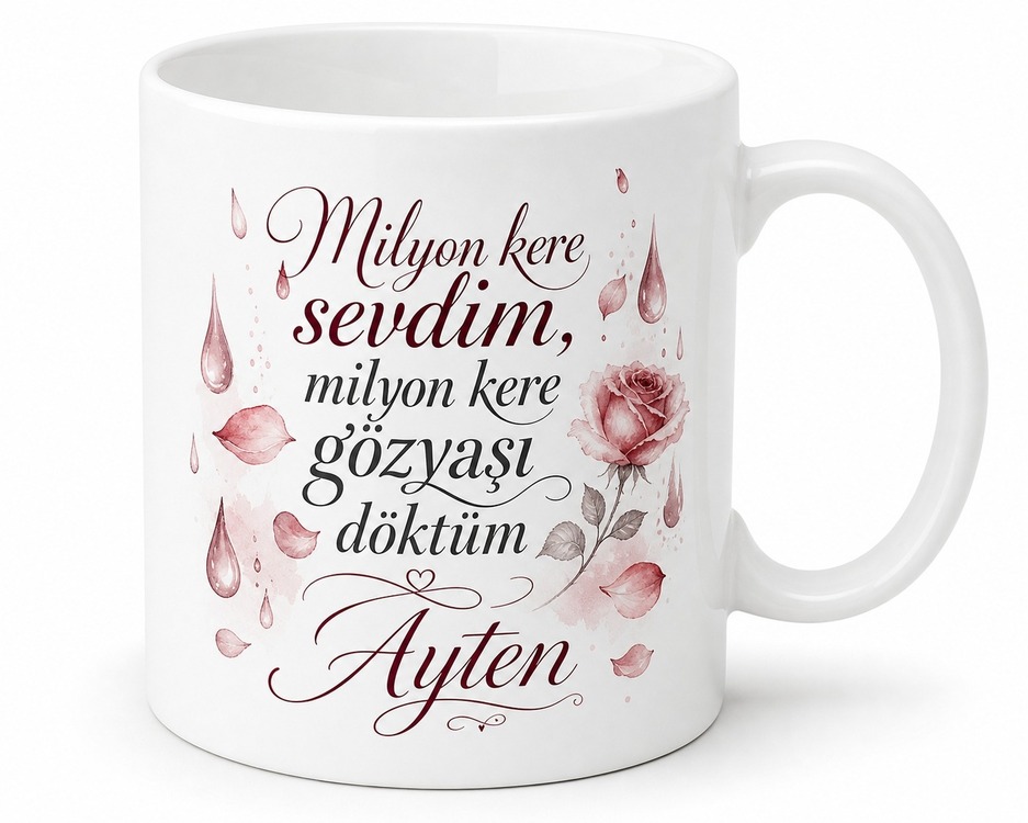 Milyon Kere Karşılıksız Aşk Acısı Gözyaşı Şiir Kupa Bardak Hediye