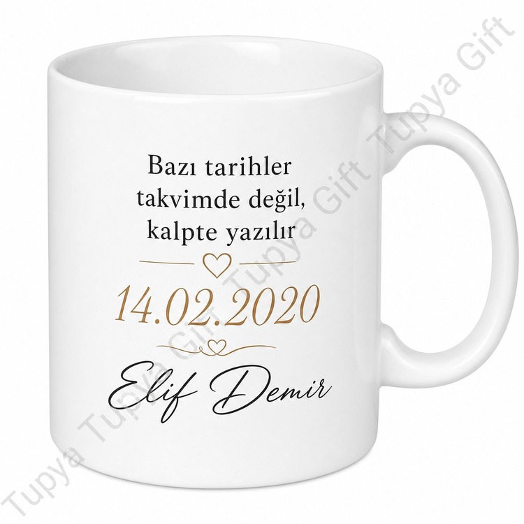 Özel Gün Tarihi Yazılı Baskılı Kupa Bardak Yıl Dönümü Hediye