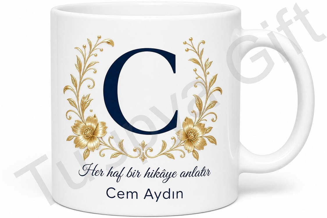 C Harfi Baskılı Kişiye Özel Kupa Bardak İsimli Harf Hediye