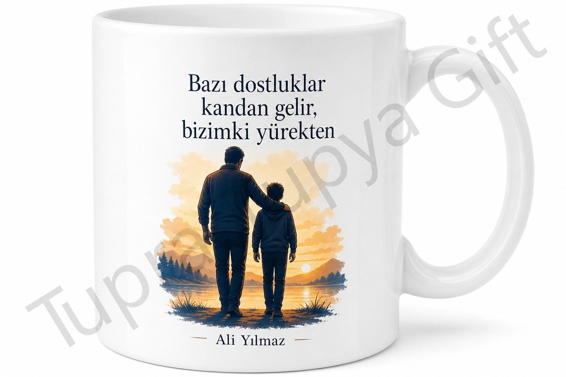 Baba Oğul Dostluğu Temalı Kupa Bardak Babalar Günü Özel Hediye