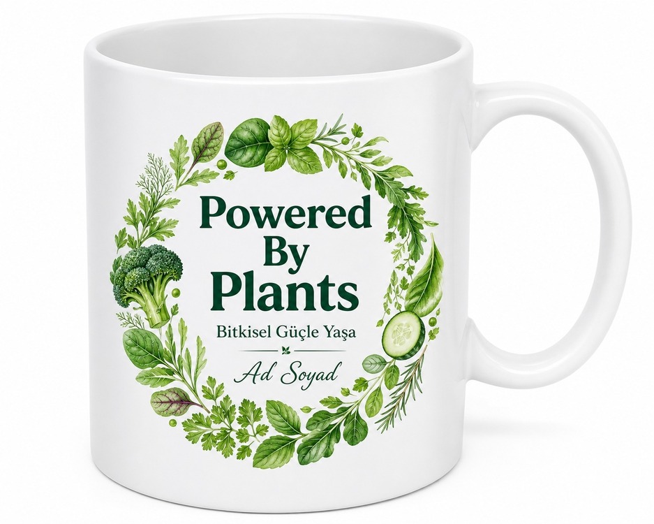Powered By Plants Yazılı Bitkilerle Çalışır Kupa Bardak Vegan Hediye