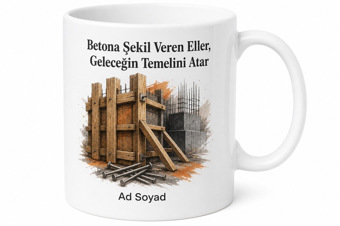 Kalıp Çakma Ustasına Betona Şekil Veren İnşaat Emektarı Özel Tasarım Kupa Bardak Hediye