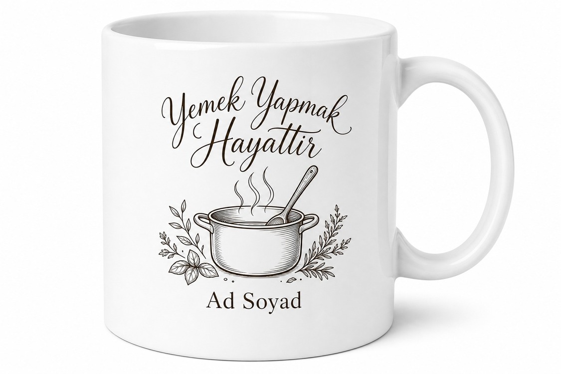 Yemek Yapmak Hayattır Özel Tasarım Porselen Kupa Bardak Hediye