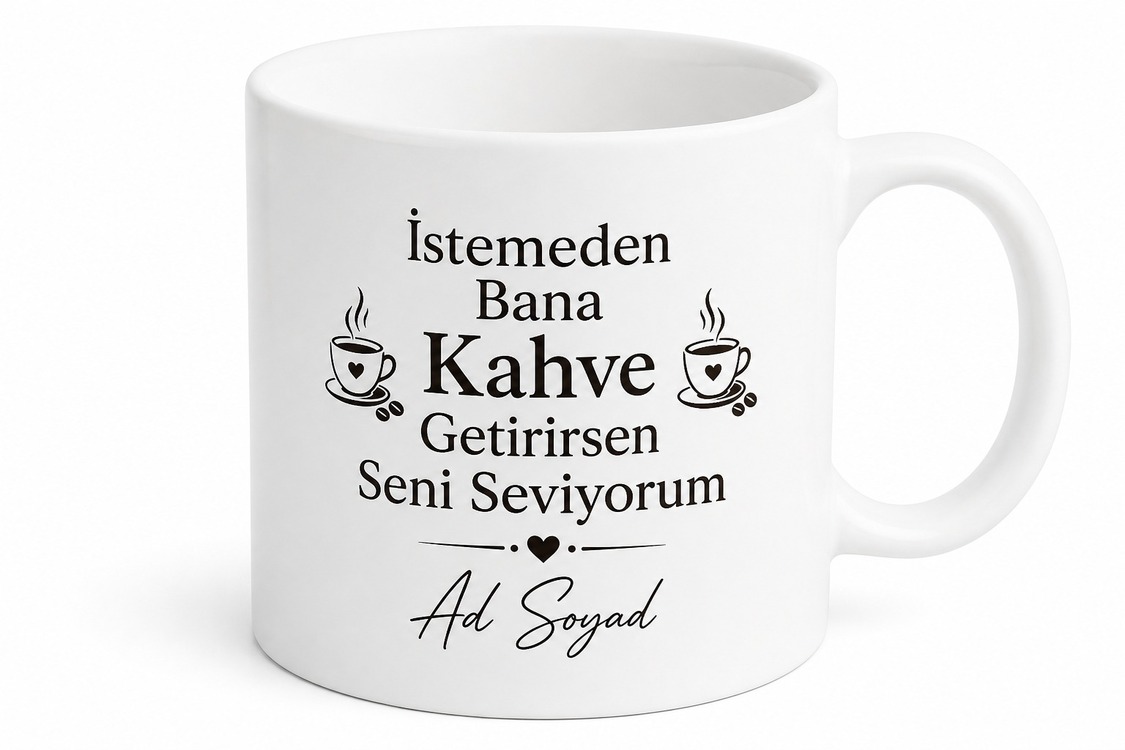 İstemeden Kahve Getirirsen Seni Seviyorum Baskılı Kupa Bardak Hediye