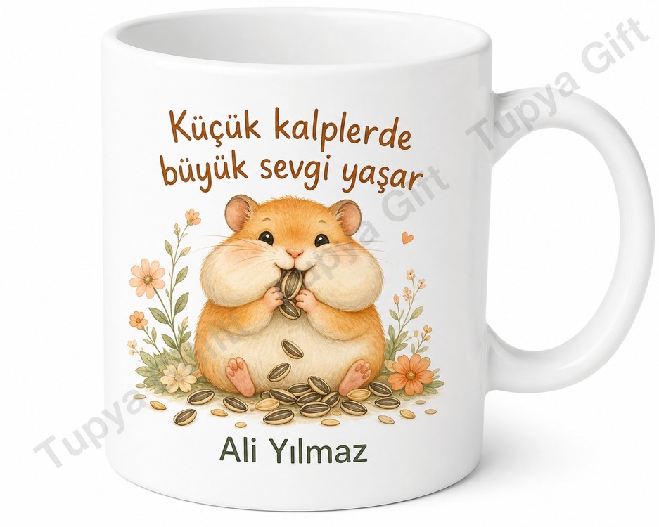 Hamster Sever Temalı Baskılı Kupa Bardak Hediye Porselen Mug