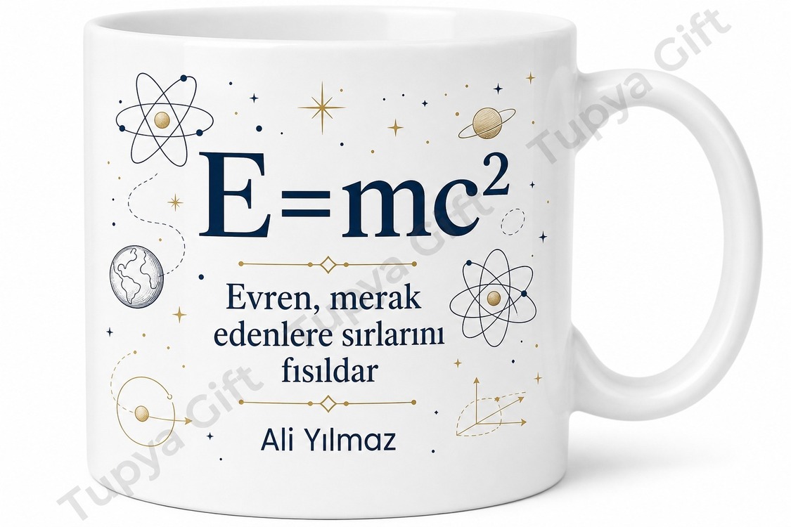 E=mc2 Temalı Fizik Sever Hediyesi Baskılı Porselen Kupa Bardak
