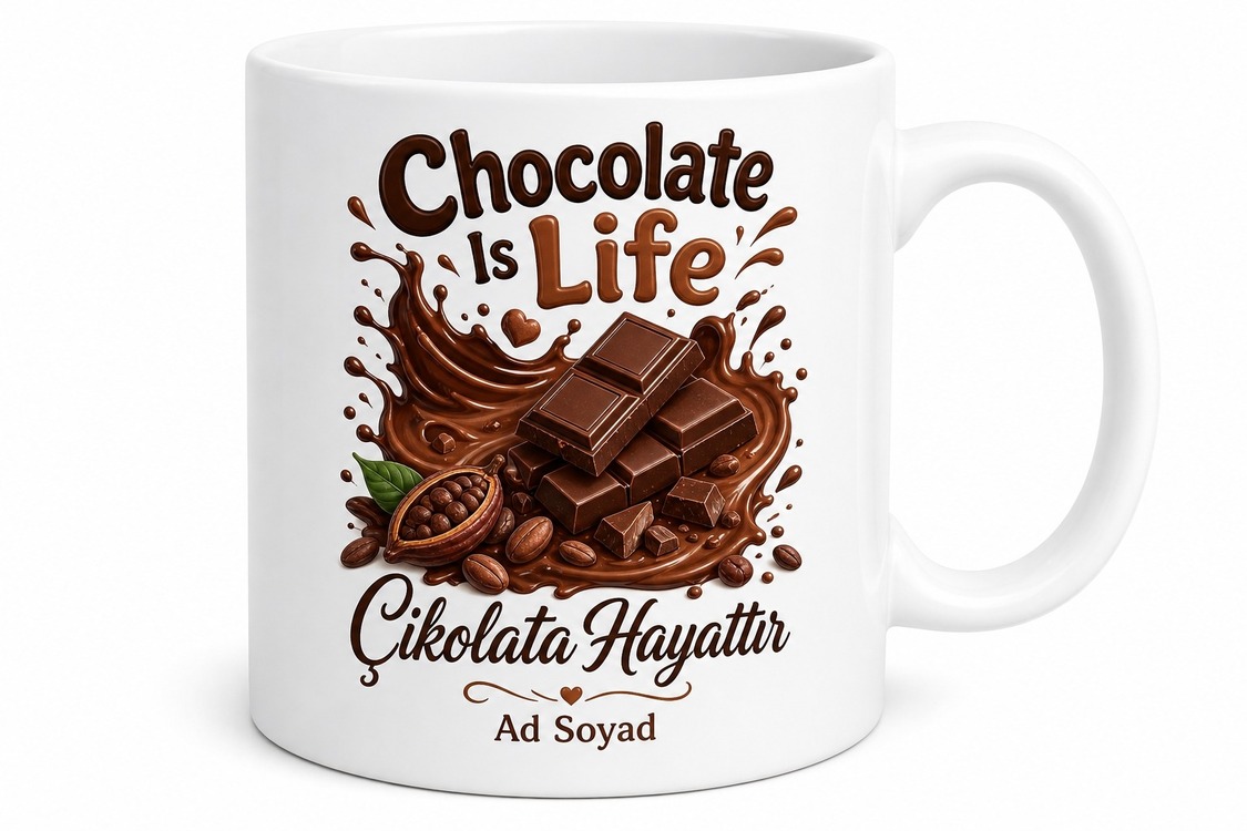 Chocolate Is Life Baskılı Çikolata Hayattır Çay Kupası Hediye Kupa Bardak