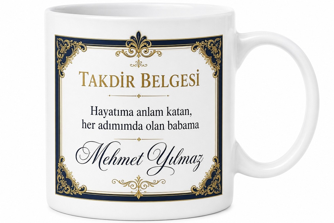 Takdir Belgeli Baba Yazılı Kupa Bardak Babalar Günü Hediyesi Özel Tasarım