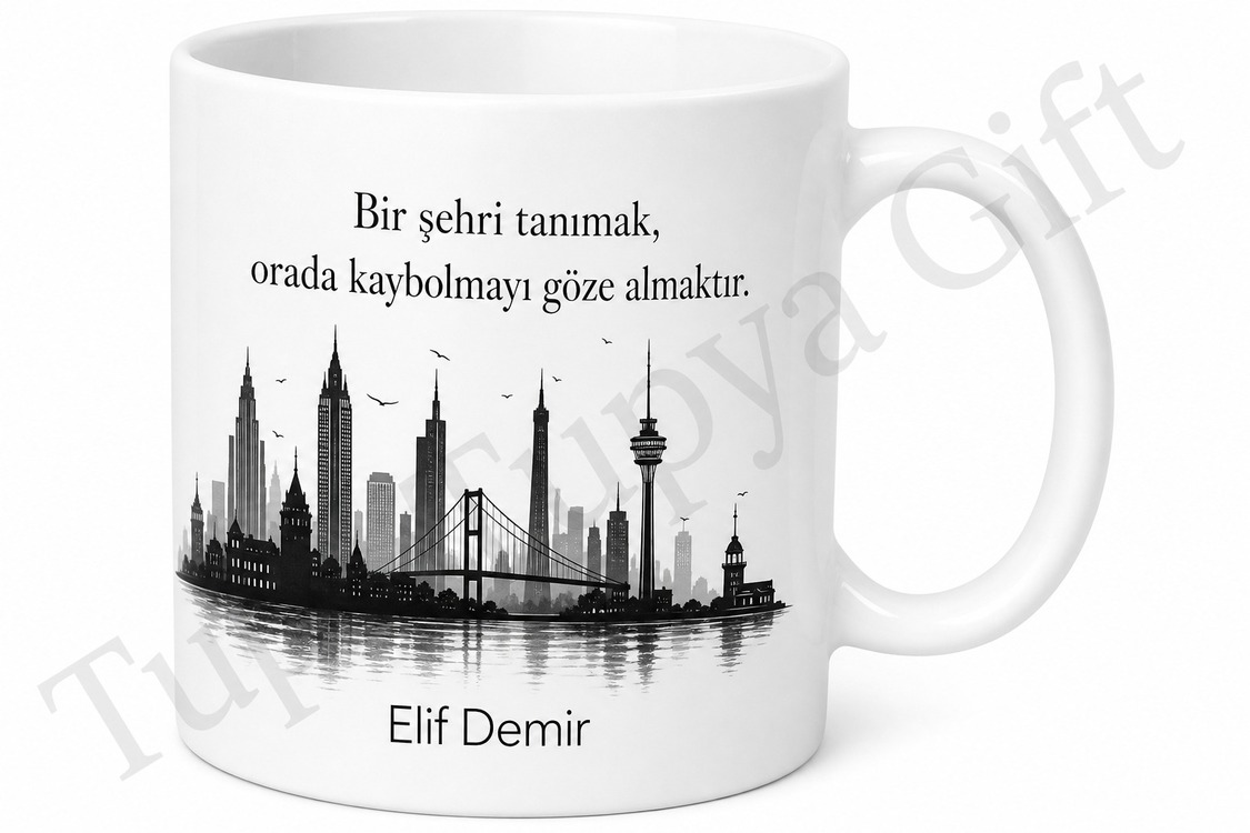 Şehir Silüeti Temalı Kişiye Özel Baskılı Kupa Bardak Hediye