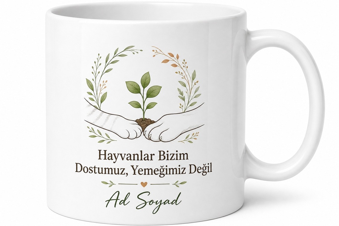 İsme Özel Vegan Hayvan Sever Yazılı Baskılı Kupa Bardak Hediye