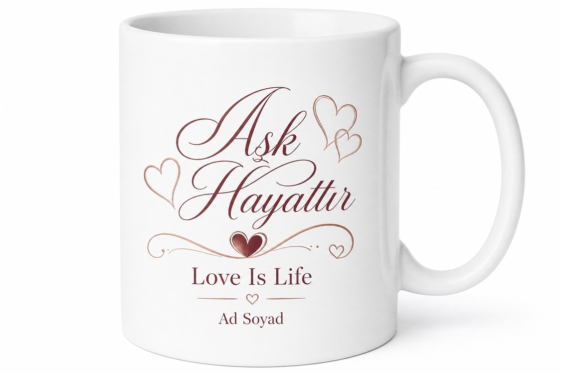 Love Is Life Yazılı Aşk Hayattır Kupa Bardak Sevgiliye Hediye Porselen