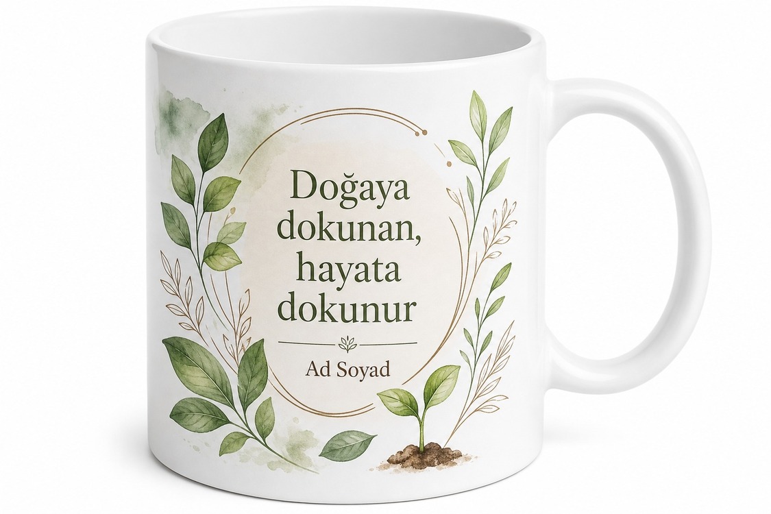 Organik Yaşam Temalı Özel Baskılı Porselen Kupa Bardak Doğa Hediye