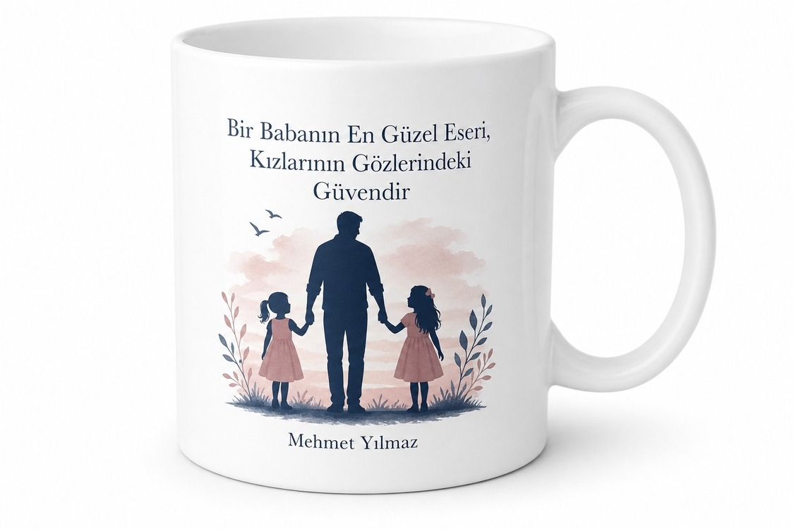 Baba ve Kızları Yazılı Özel Tasarım Kupa Bardak Babalar Günü Hediye