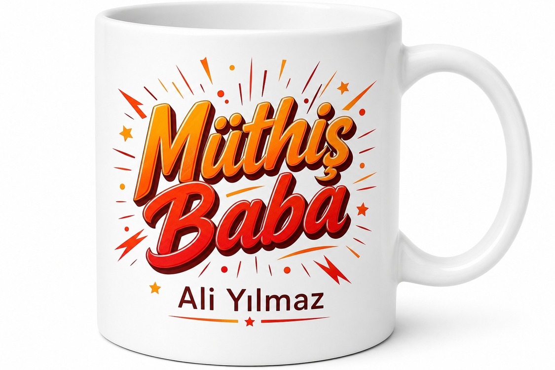 Müthiş Baba Yazılı Enerjik Kupa Bardak Babalar Günü Hediyesi Özel Tasarım