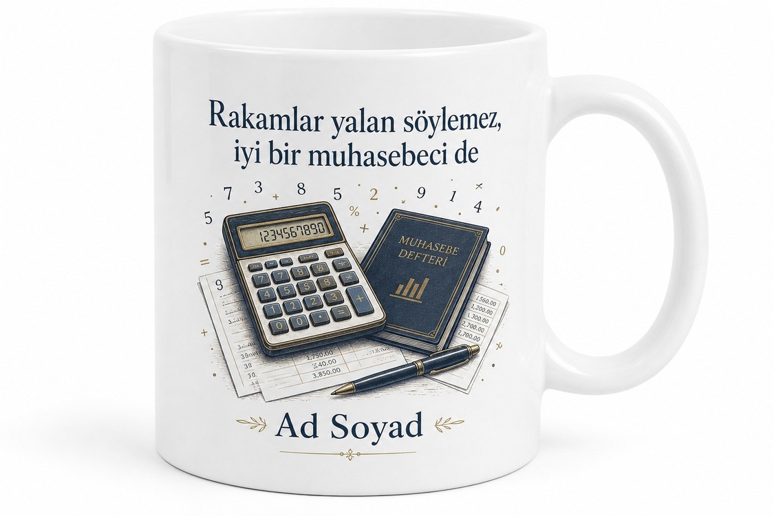 Muhasebeciye Hediye Hesap Temalı Özel Baskılı Porselen Kupa Bardak