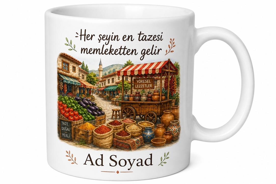 Memleket Pazarı Temalı Renkli Kupa Bardak Nostaljik Hediye Bardak