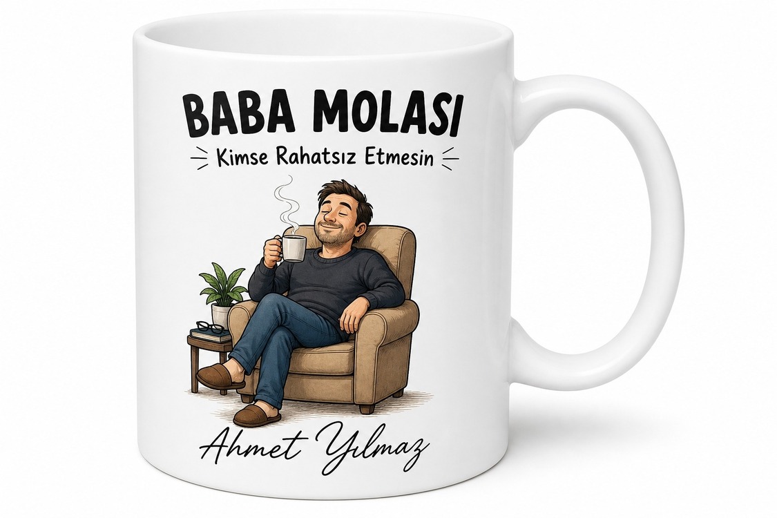 Baba Molası Yazılı Eğlenceli Kupa Bardak Babalar Günü Hediyesi Özel Tasarım