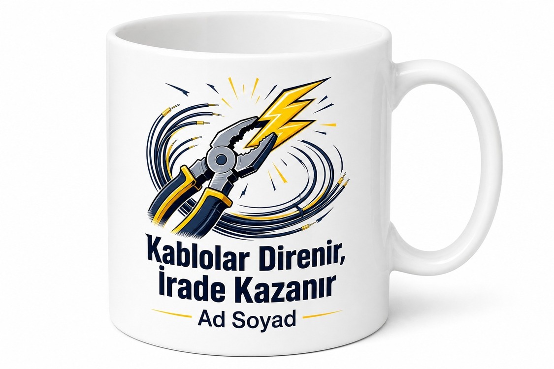 Elektrik Kablolarını Çeken Ustaya Çarpılmayan İrade Kahve Kupası Hediye Bardak