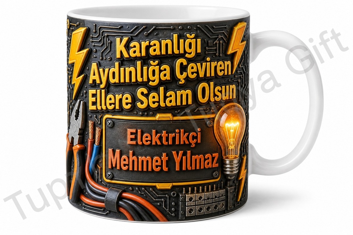 Elektrikçiye Hediye İsimli Baskılı Kupa Bardak Özel Tasarım Elektrik Ustası