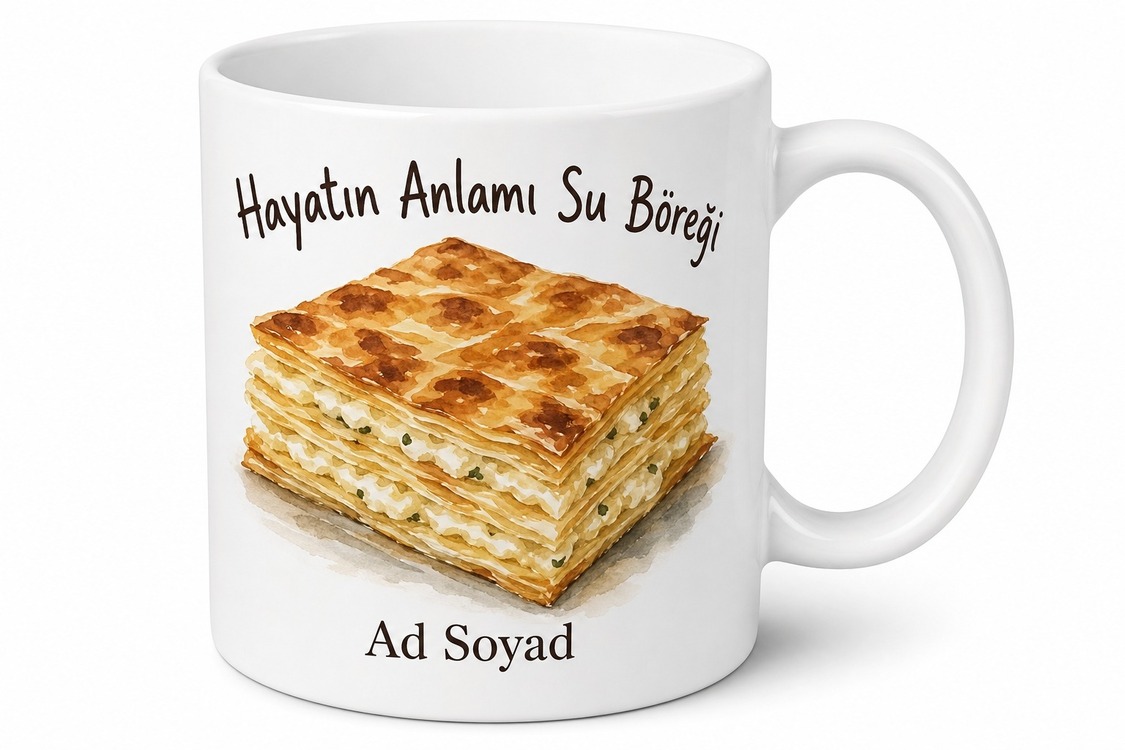 Su Böreği Temalı Baskılı Kupa Bardak Hediye Özel Tasarım Porselen Mug
