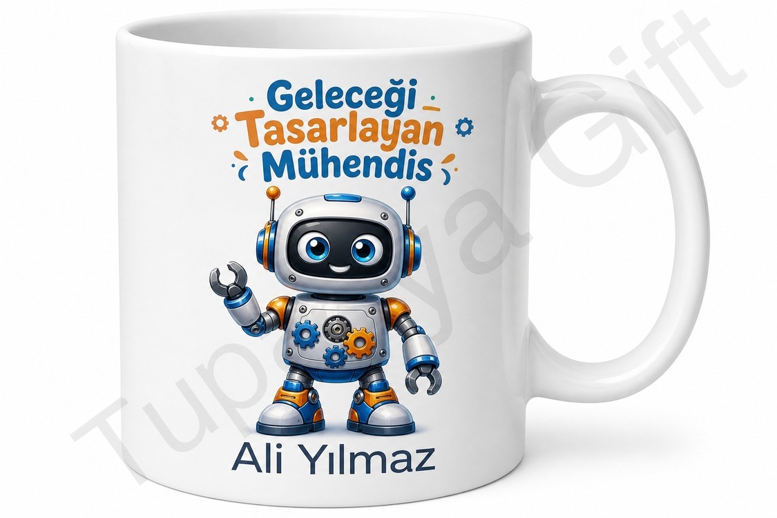 Robot Temalı Çocuk Hediyesi Baskılı Porselen Kupa Bardak Özel Tasarım