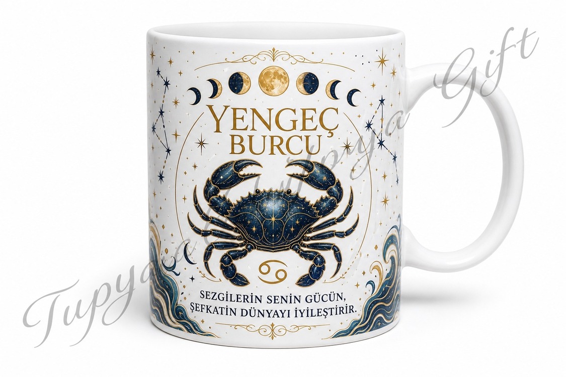 Yengeç Burcu Temalı Kişiye Özel Baskılı Kupa Bardak Astroloji Hediye
