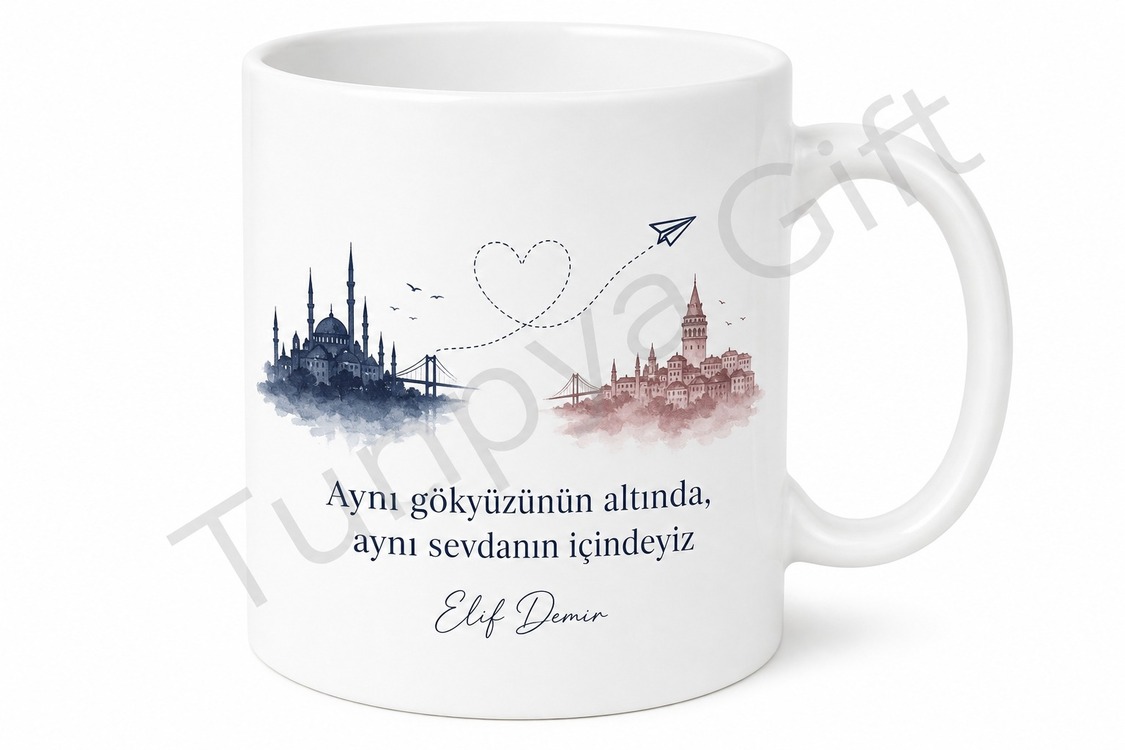 Uzun Mesafe İlişki Temalı Baskılı Kupa Bardak Sevgiliye Hediye