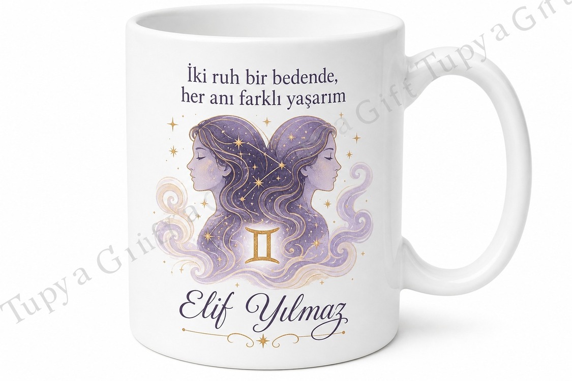 İkizler Burcu Temalı Baskılı Kupa Bardak Hediye Astroloji Burç Kupası
