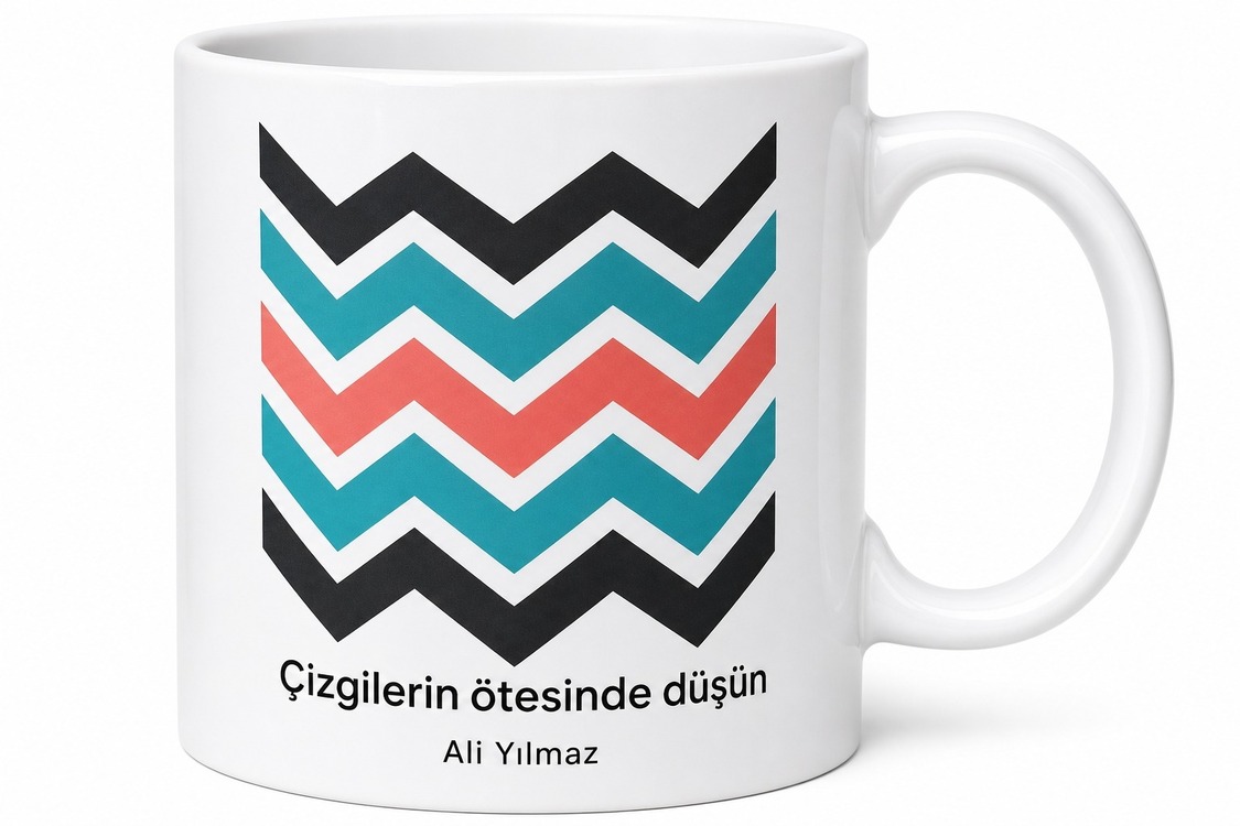 Zigzag Desenli Özel Baskılı Porselen Kupa Bardak Hediye