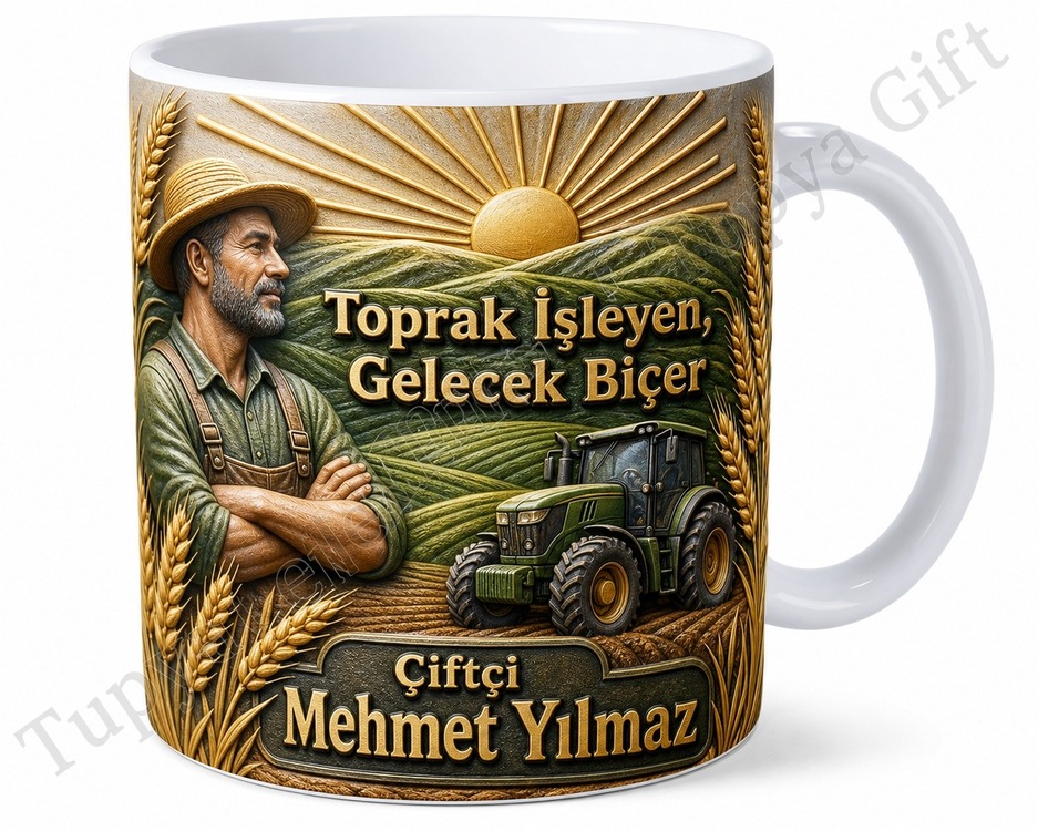 Çiftçiye Hediye Kişiye Özel Baskılı Kupa Bardak Çiftçi Hediyesi