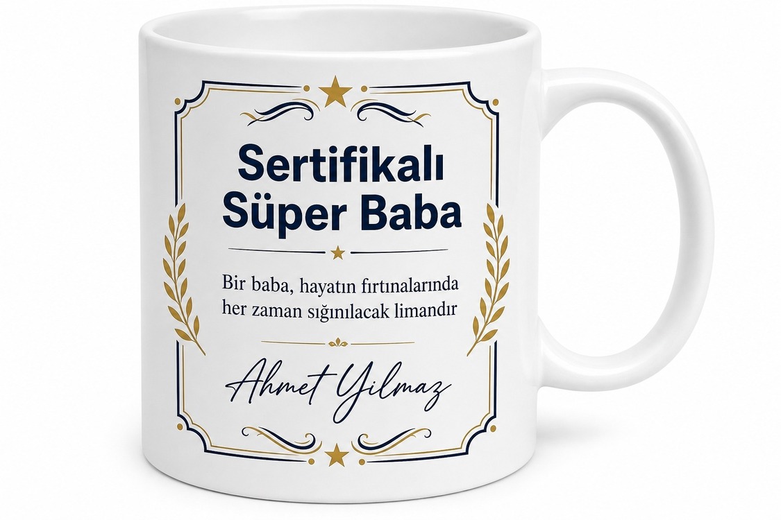 Sertifikalı Süper Baba Yazılı Kupa Bardak Babalar Günü Hediyesi Porselen