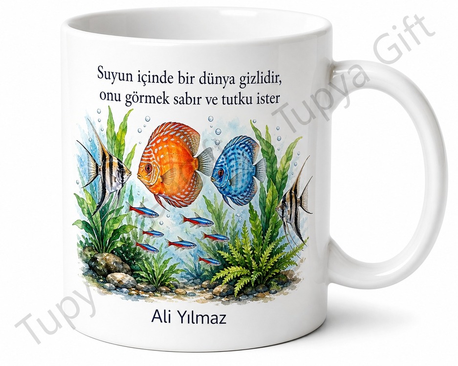 Akvaryum Hobisi Temalı Baskılı Kupa Bardak Balık Severler İçin Hediye