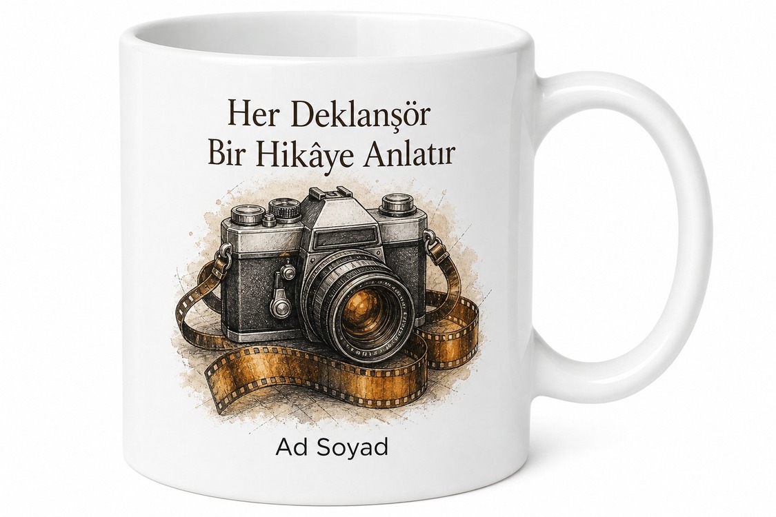 İsimli Kamera Desenli Baskılı Kupa Bardak Fotoğrafçıya Özel Hediye