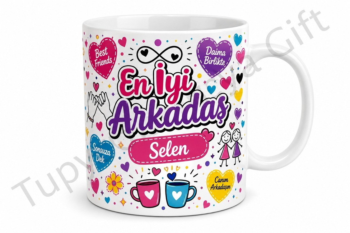 En İyi Arkadaşa Hediye İsme Özel Baskılı Kupa Bardak Arkadaşlık Hediyesi