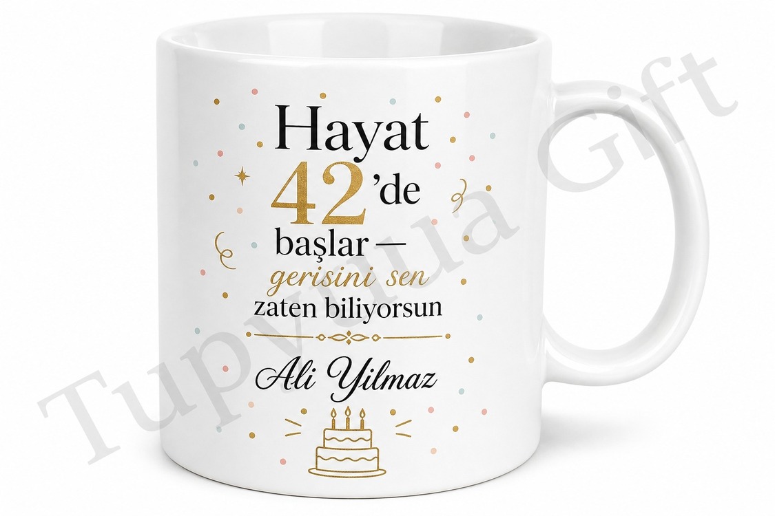 Şık Porselen 42 Yaş Doğum Günü Hediyesi Kahve Kupası Baskılı Kupa Bardak