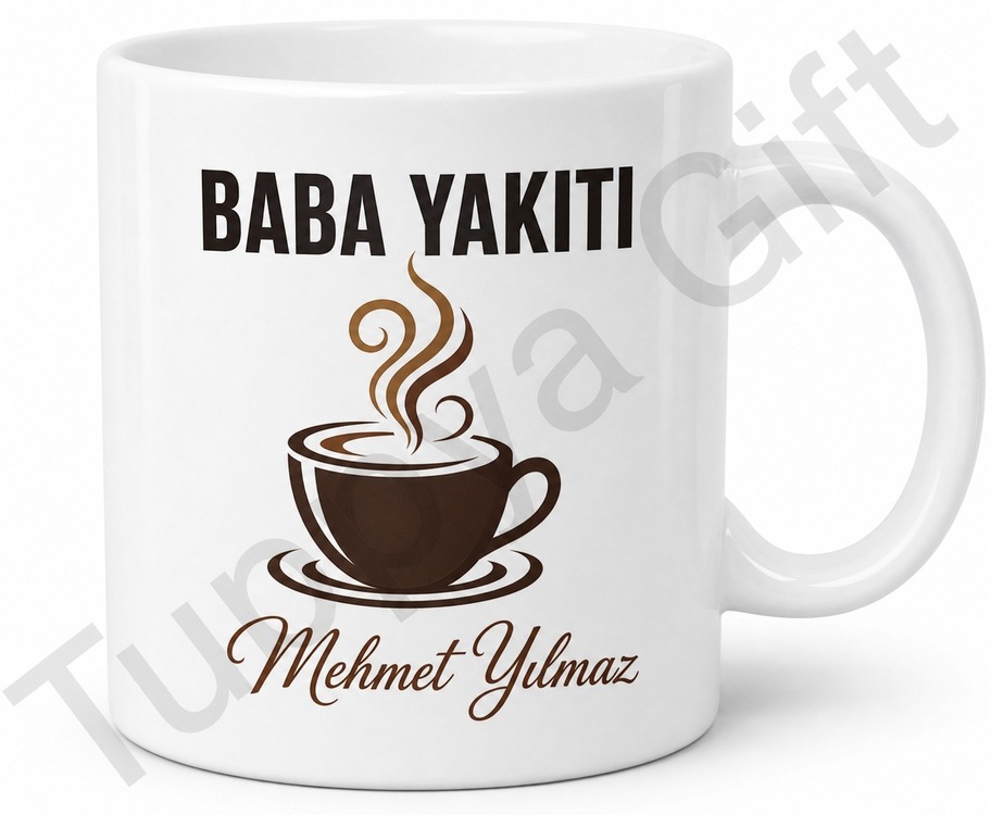 Baba Yakıtı Kahve Yazılı Kupa Bardak Babalar Günü Özel Hediye Porselen