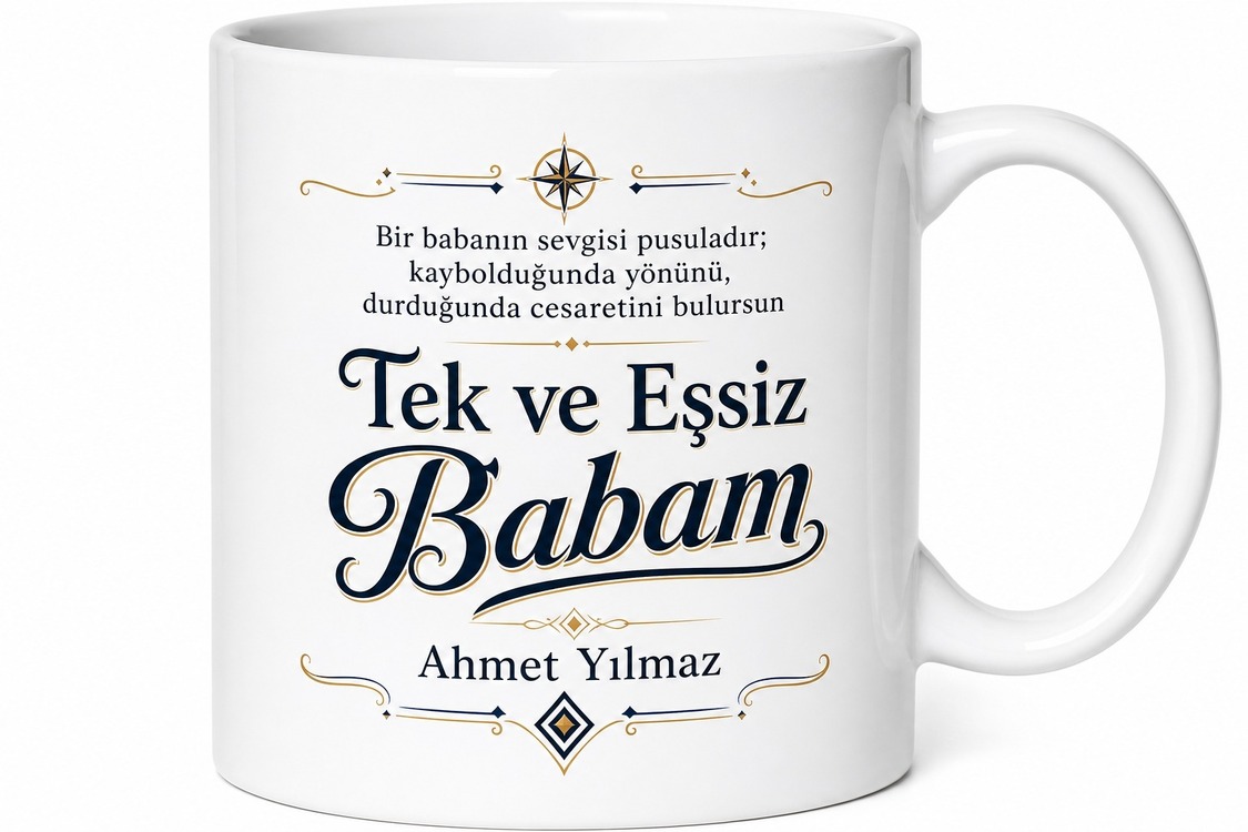 Tek ve Eşsiz Babam Yazılı Kupa Bardak Babalar Günü Hediyesi Baskılı Kupa