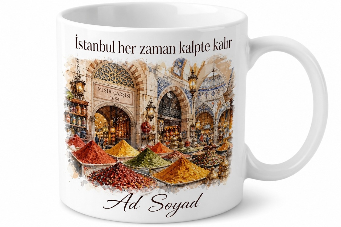 Mısır Çarşısı Temalı İstanbul Kupası Özel Baskılı Porselen Kupa Bardak Hediye