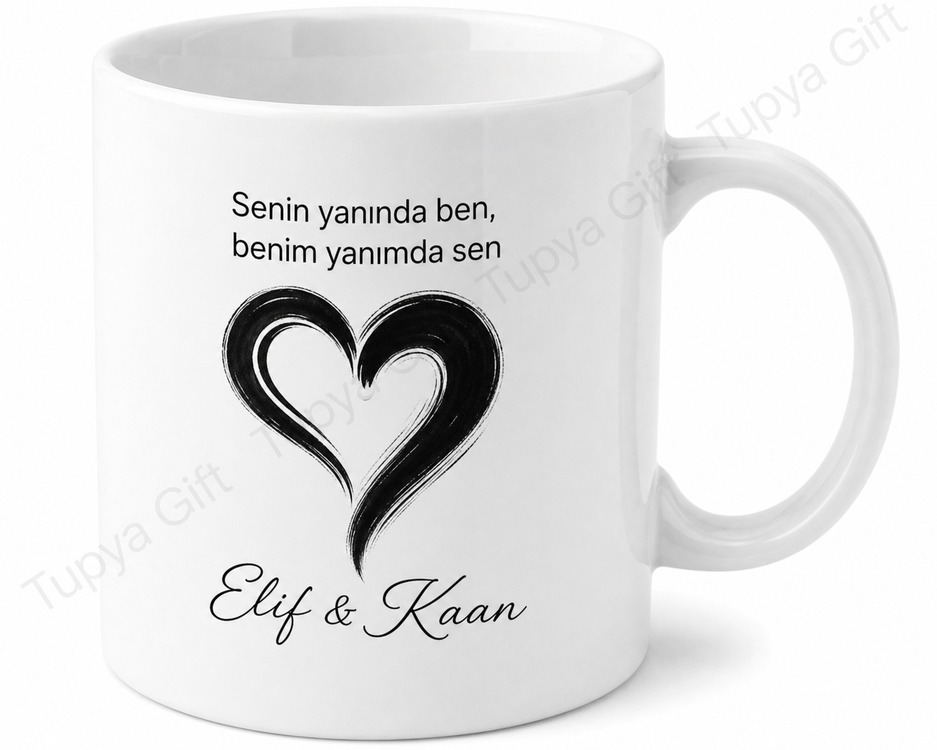 Siyah Beyaz Çift Kupa Bardak Seti Özel Baskılı Hediye Sevgiliye Kupa
