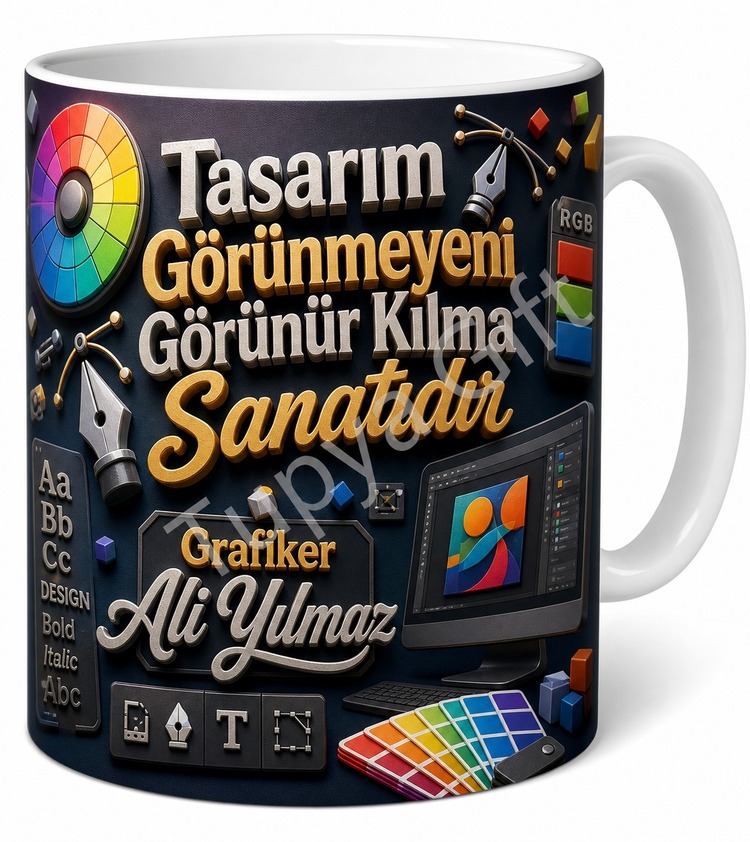 Grafikere Hediye Kişiye Özel Baskılı Kupa Bardak Grafik Tasarımcı