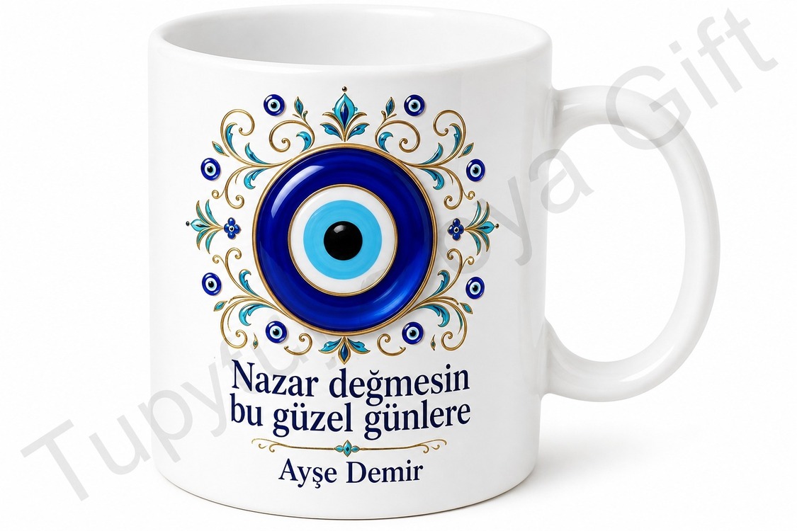 Nazar Boncuğu Desenli Baskılı Kupa Bardak Özel Tasarım Hediye