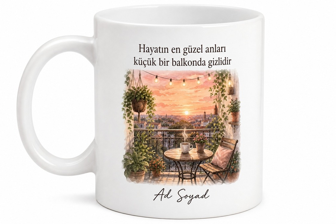 Balkon Keyfi İçin Özel Baskılı Kupa Bardak Hediye Porselen Mug