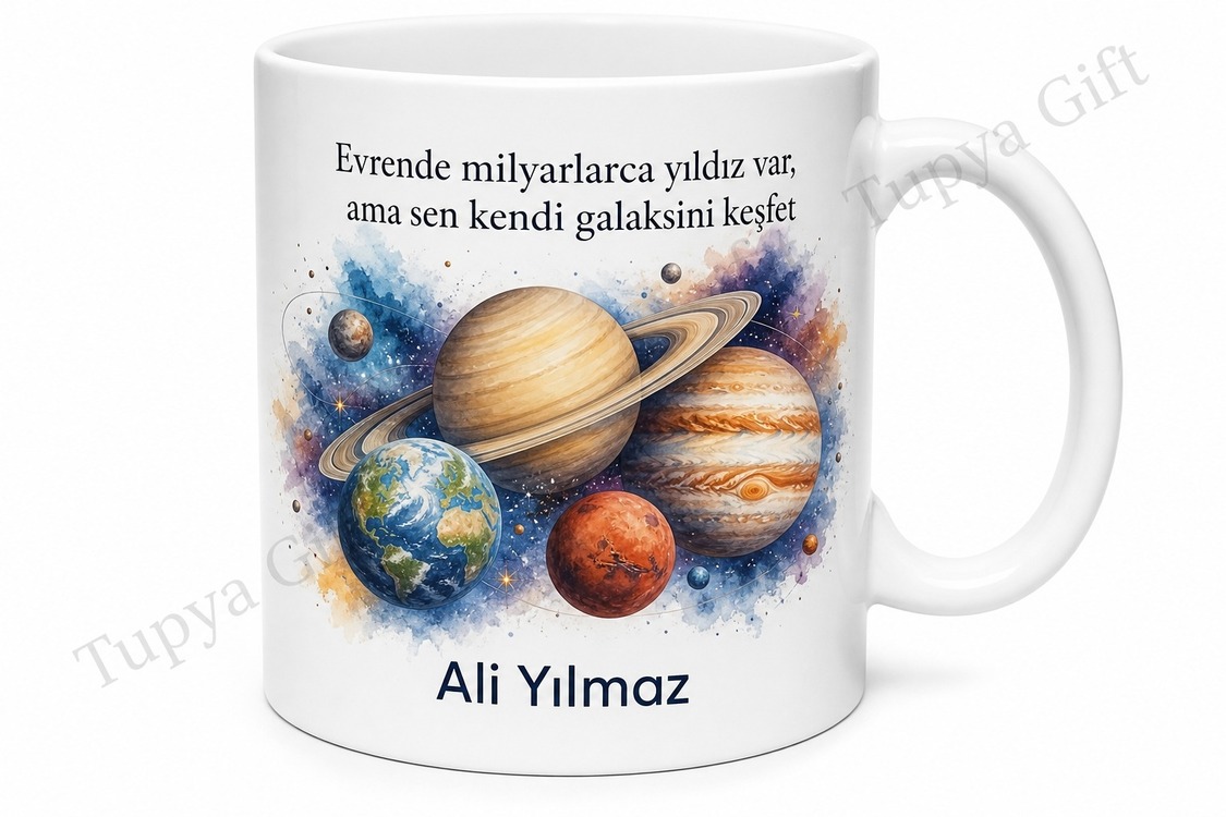 Gezegen Temalı Baskılı Kupa Bardak Bilim Sever Hediyesi Uzay Kupa