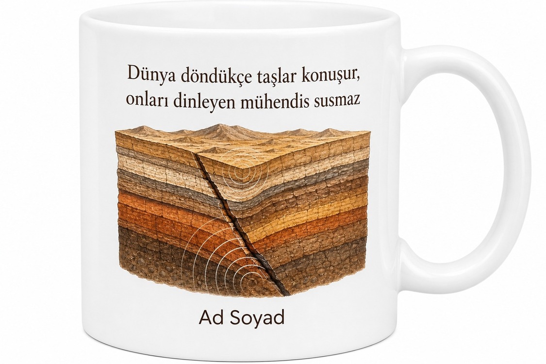 Jeoloji Mühendisi Hediye Kupa Fay Hattı Yer Kabuğu Tasarım Seramik Bardak
