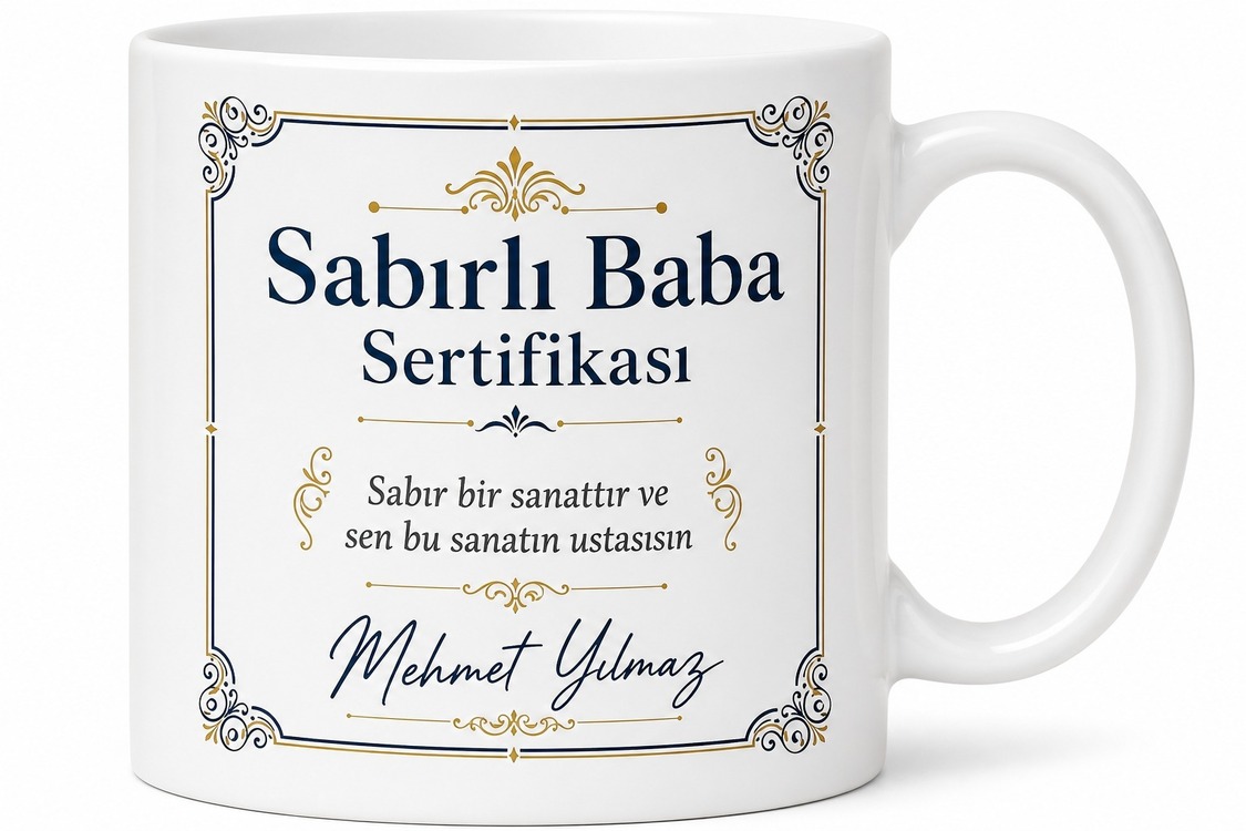 Sabırlı Baba Sertifikası Temalı Kupa Bardak Babalar Günü Hediyesi