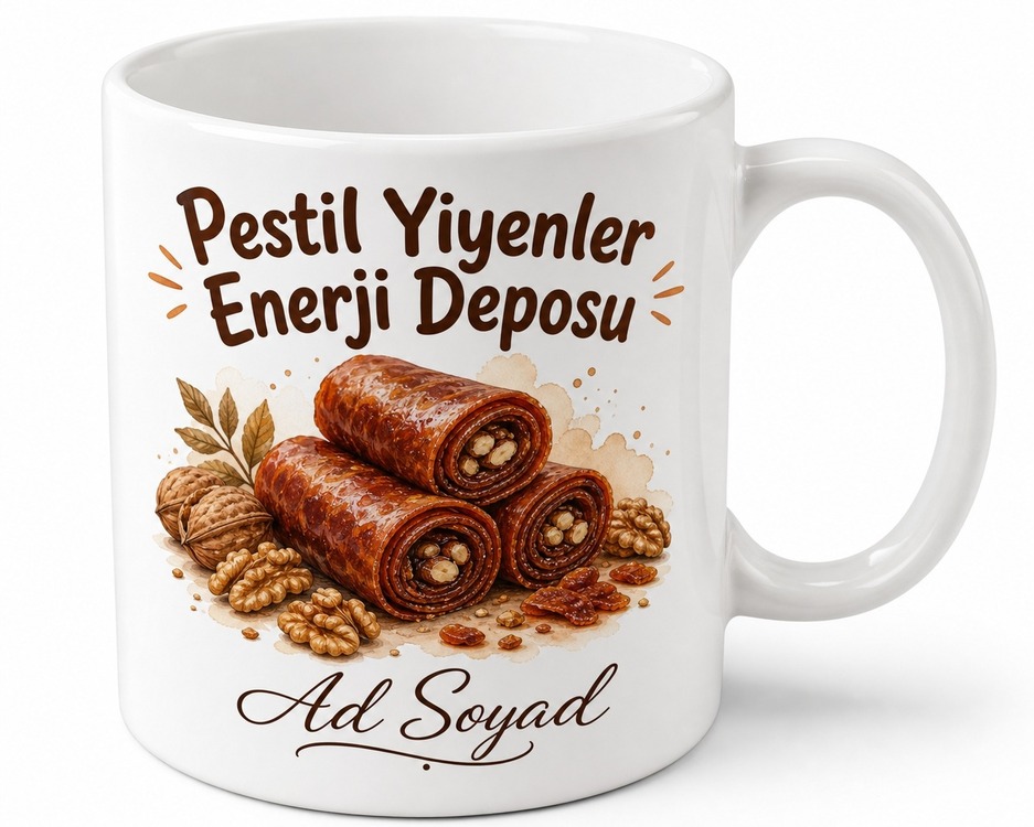 Pestil Yiyenlere Özel Gümüşhane Pestili Cevizli Pestil Temalı Kupa Bardak Hediye