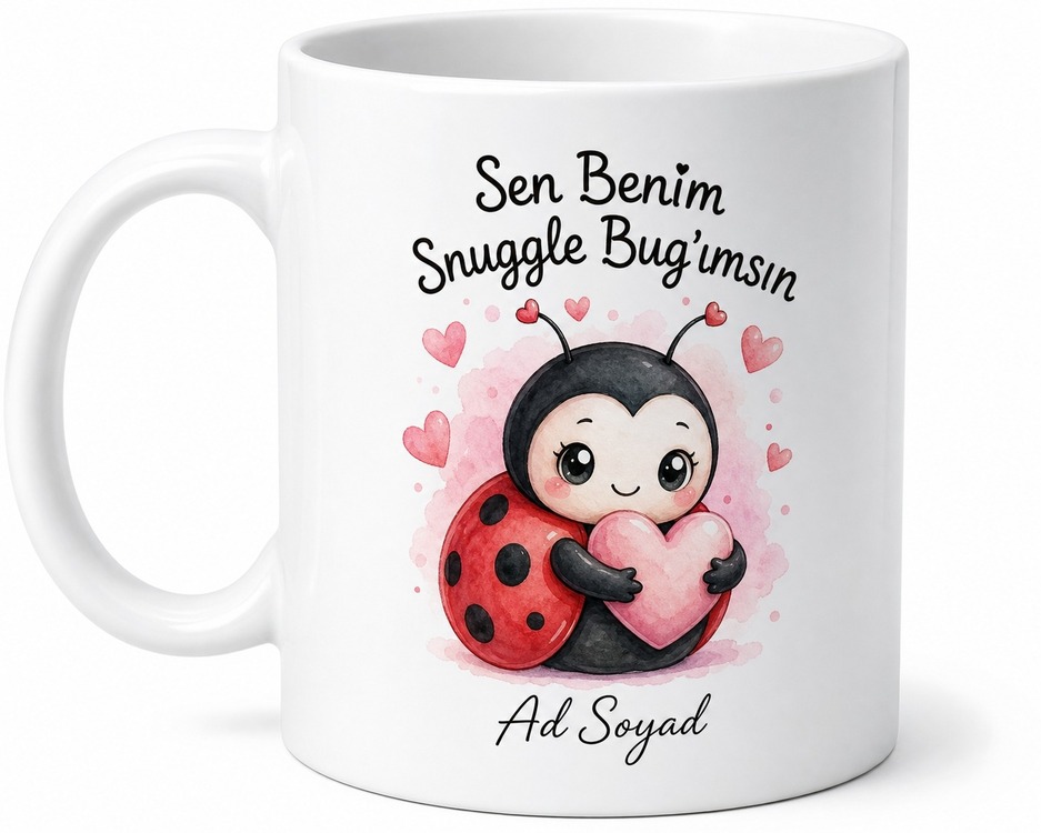 Snuggle Bug Temalı Sokulmayı Seven İngilizce Çay Kupası Hediye Bardak