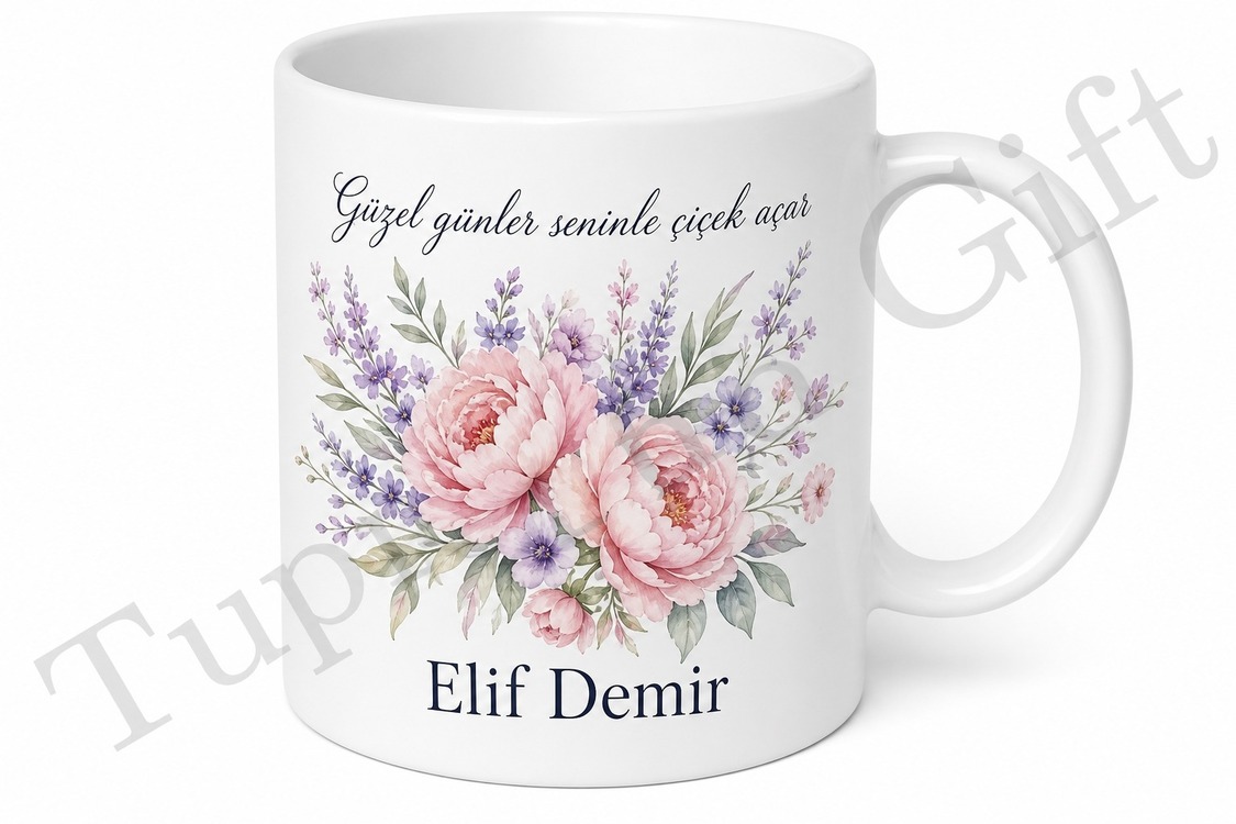 Çiçek Desenli Kişiye Özel Baskılı Kupa Bardak Hediye