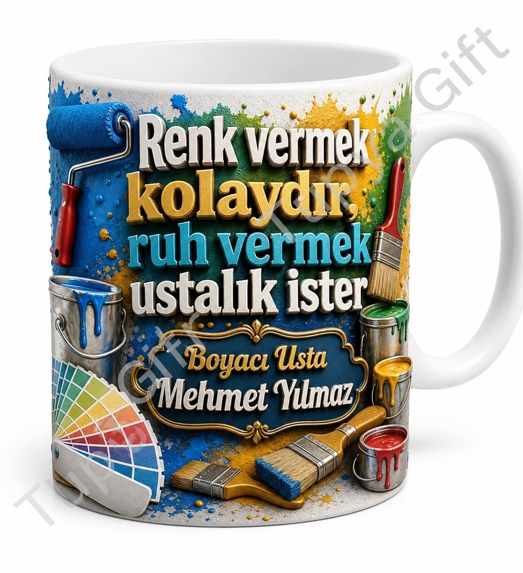 Boyacıya Hediye Kişiye Özel Baskılı Kupa Bardak Boyacı Hediyesi